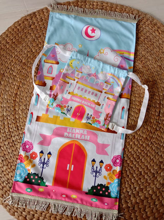 Princess Castle in pink; sajadah with backpack - hadyaa.store