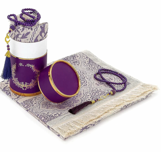 Turkey Prayer Rug Cylinder Set with Crystal Tasbih in Deep Purple