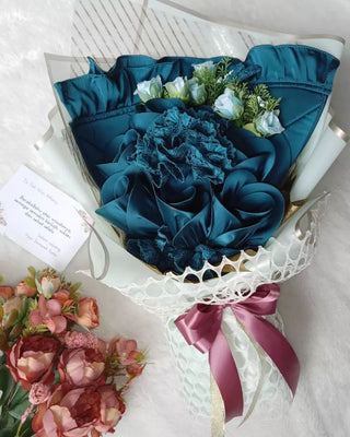 Exclusive Hand Bouquet Prayer Robe Silk Polos in Teal - hadyaa.store