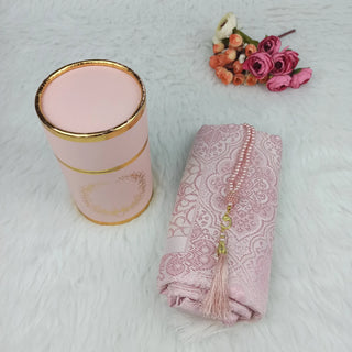 Turkey Prayer Rug Cylinder Set with Crystal Tasbih in Pink - hadyaa.store